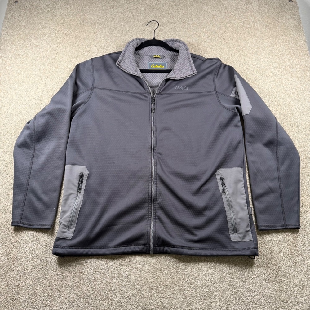 Cabelas Mens XLT Waffle Grid Fleece Full Zip Jacket Gray Tall Softshell 2206